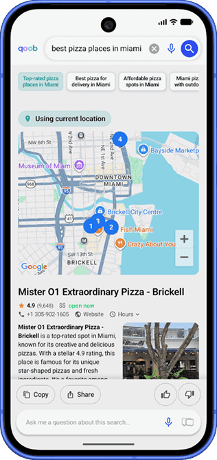 Qoob smart search app on Android showing a short answer to an everyday question